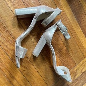 NINE WEST Nora Metallic Block Heel Sandals with Ankle Strap, Gold, Size 7.5